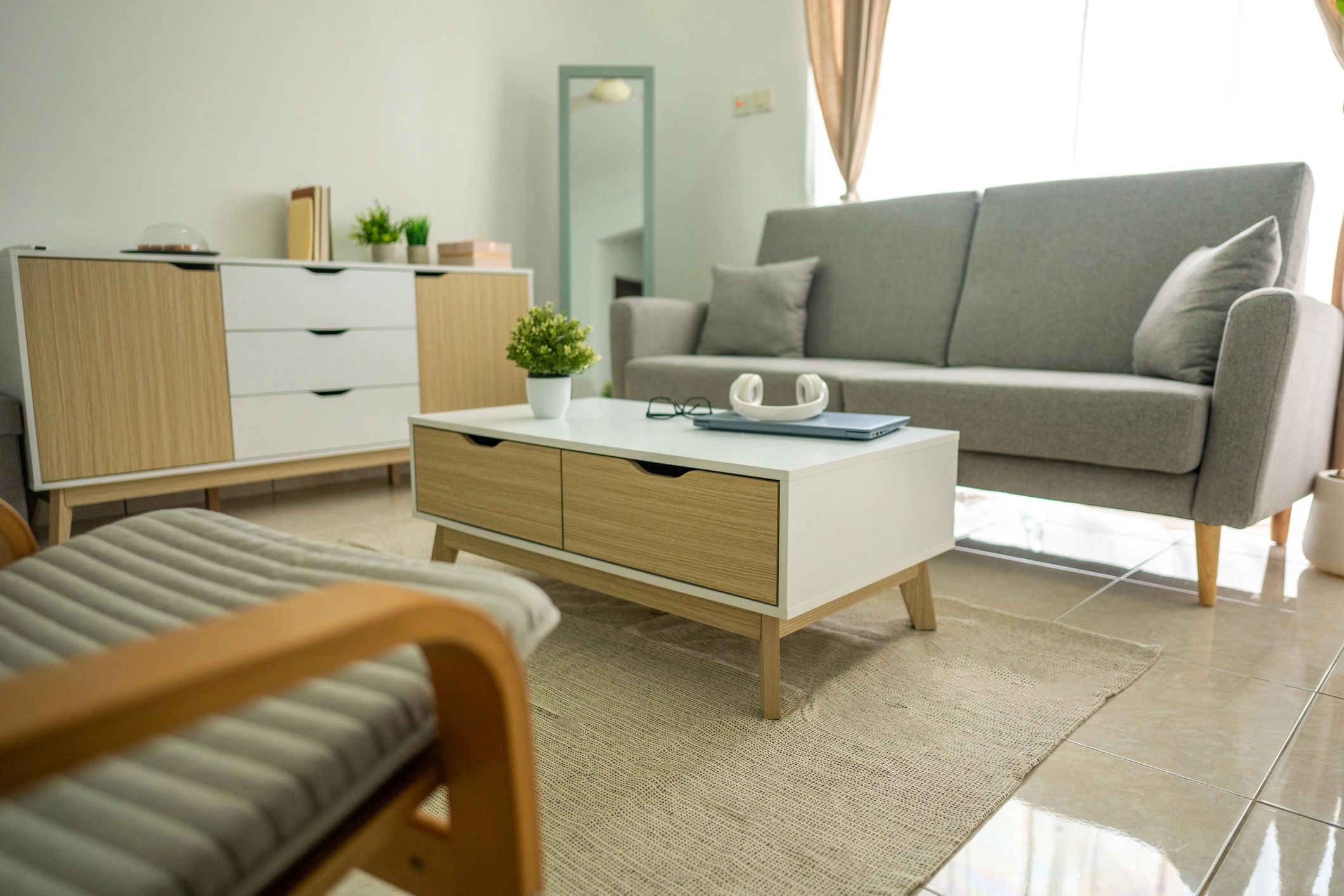 Contemporary living room with clean-lined furniture